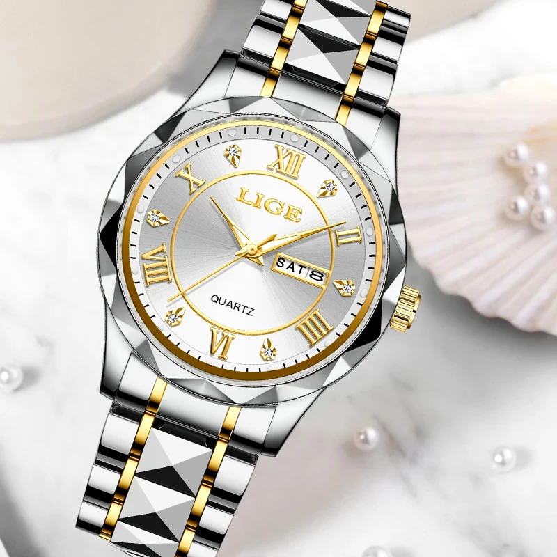 LIGE Fashion Luxury Waterproof Watch for Women Luminous Date Stainless Steel Band Quartz Women's Ladies Wristwatches Reloj Mujer 4