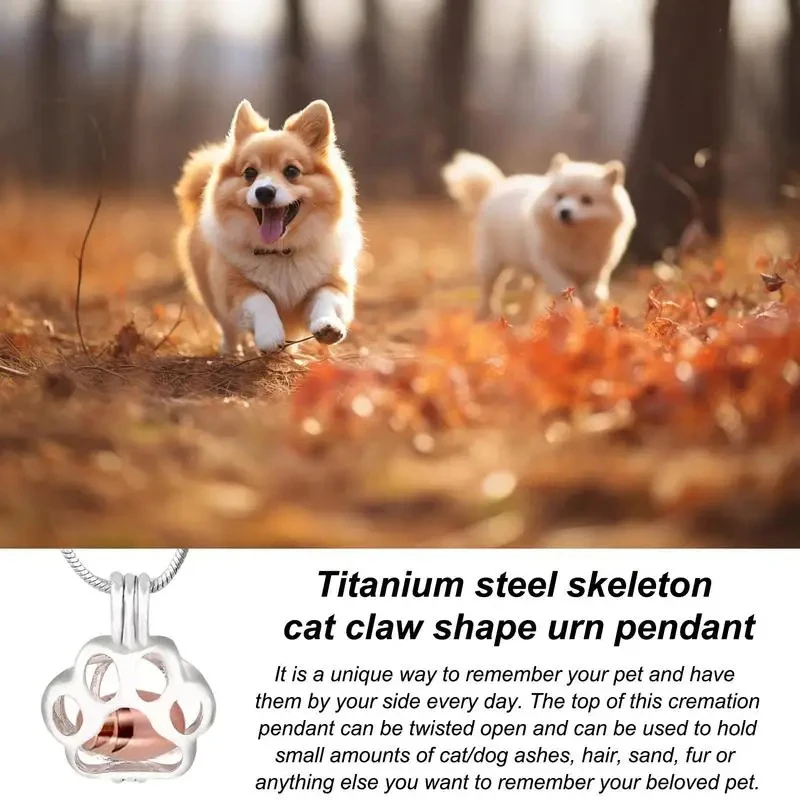 애완견 발 모양 기념 장례 항아리, 금속 고양이 동물 유골 펜던트 목걸이, 유골 거치대 쥬얼리 참 액세서리