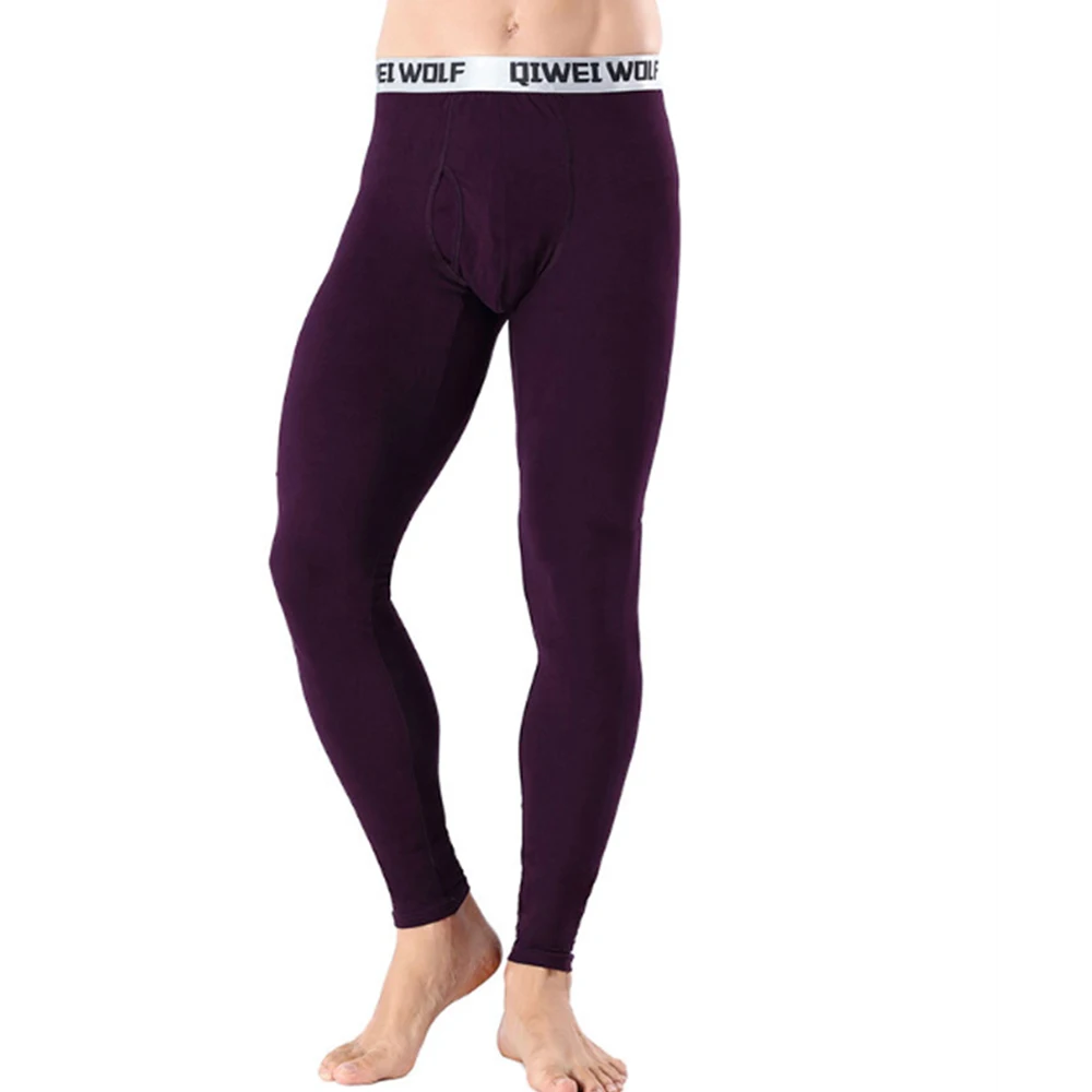 Men Sleep Bottoms Slim Fit Warm Long Johns Pants Mid-Waist Thermal Compression Leggings Tight Base Under Layer Underpants