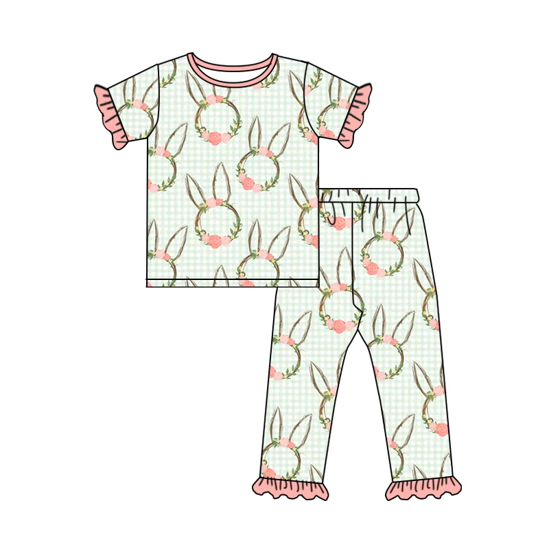 

Easter Fashion Baby Girls Suits Boutique Rabbit Pajamas Wholesale Little Girls Suits Ruffled Newborn Boys and Girls Suits