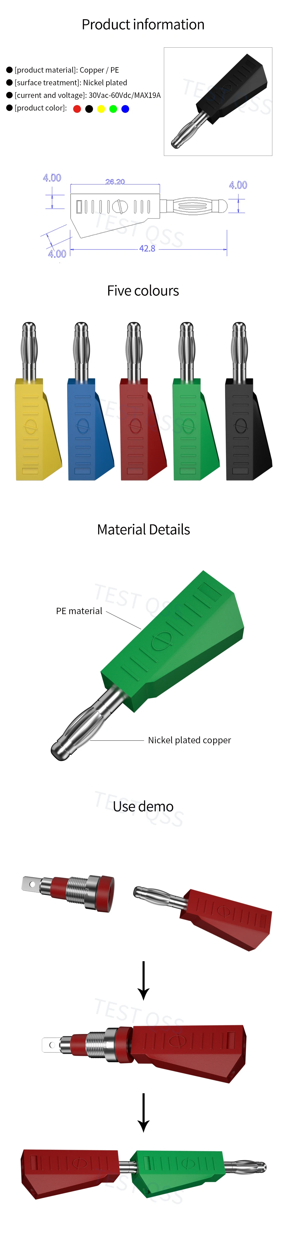 QSS 10PCS 4MM Stapelbare Bananen Stecker Kupfer Vernickelt Löten Elektrische Stecker DIY Werkzeuge Q.10029 – Detail 1