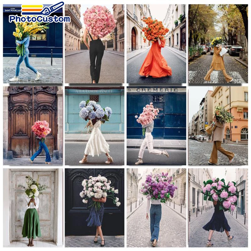 

PhotoCustom Pictures By Number Flower Girl Gift DIY Oil Paint By Numbers Scenery Acrylic Paint Wall Art Canvas For Adults Kits D