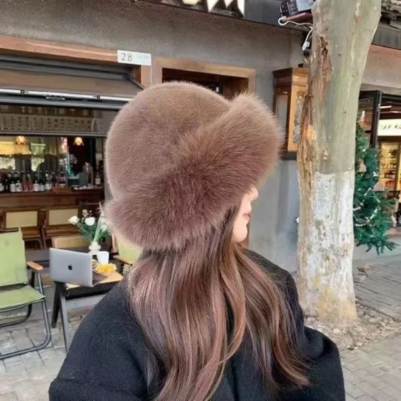 Fluffy Fur Fisherman Hat for Women Winter Plush Ear Protection Cap Windproof Warm Headgear Fashion Thicken Cold Panama Caps winter hat fur hat