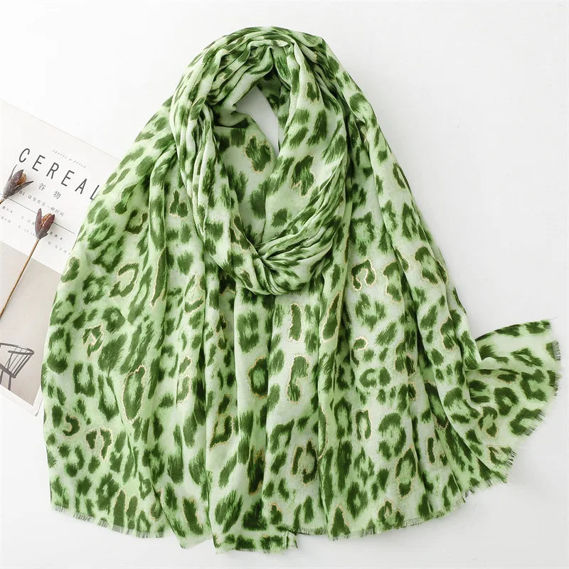 2024 Fashion Women Leopard Floral Fringe Viscose Shawl Scarf Print Soft Lady High Quality Pashmina Stole Muslim Hijab 180*90Cm 6
