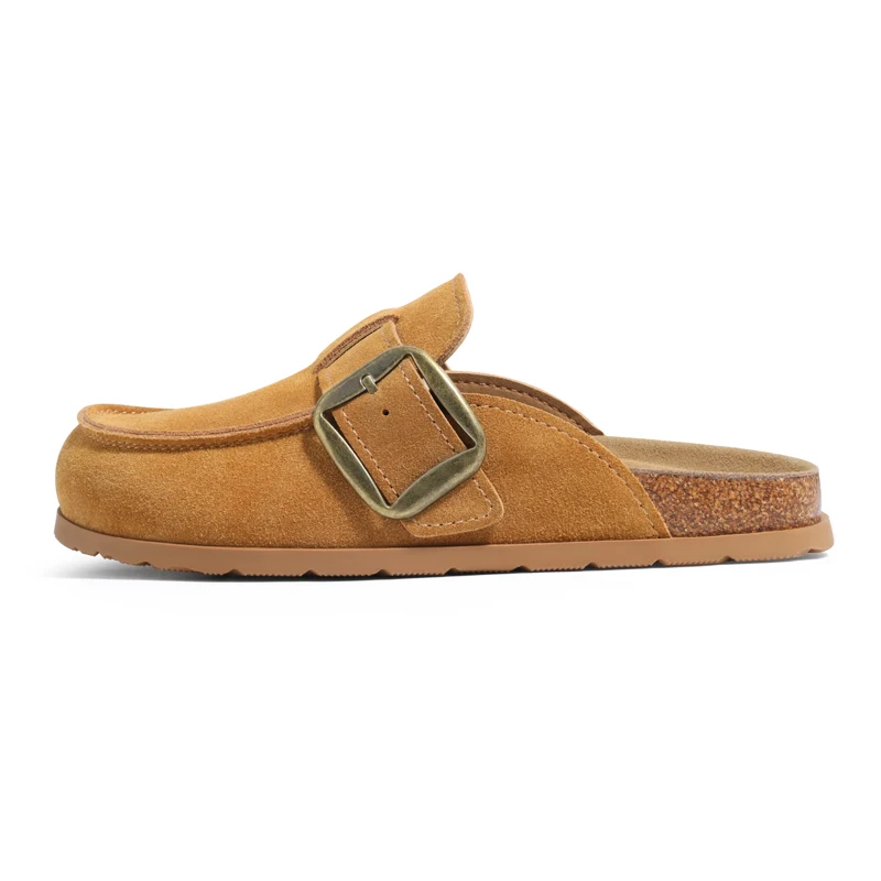 Shevalues Ciondoli da donna in vera pelle scamosciata, pantofole con soletta in sughero, sabot in pelle, sandali antiscivolo con memory foam e_voghion.com
