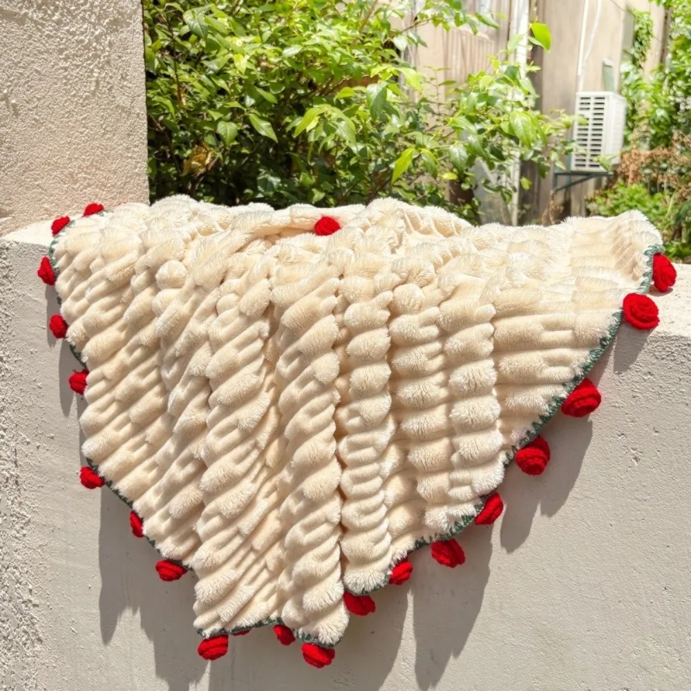 Multi-Use Fleece Rose Bouquet Blanket Soft Finished Floral Throw Blanket Handmade Warm Hand-Knitted Rose Blanket Photo Prop