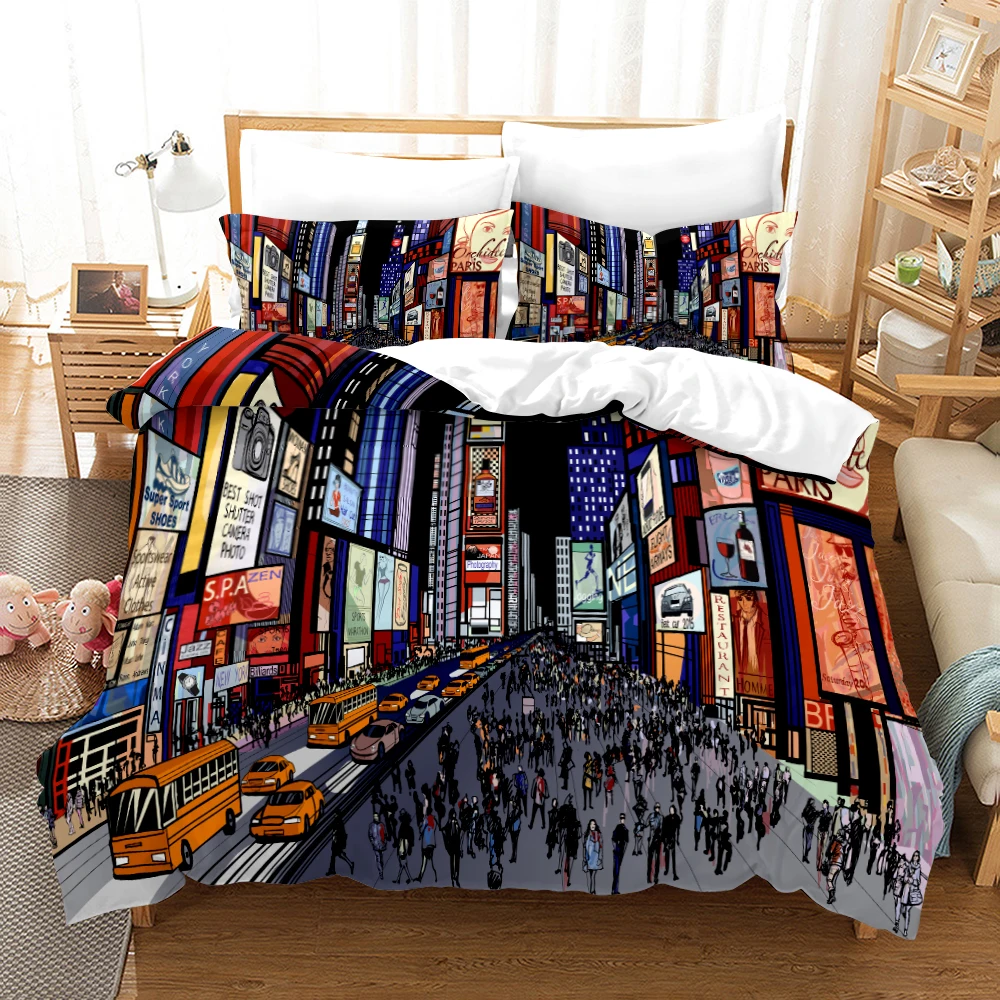 Hip Hop Bedding Set Screenshot Doodle Duvet Cover Colorful Comforter Cover Pillowcase for Teens Bedroom Decorative Quilt Cover