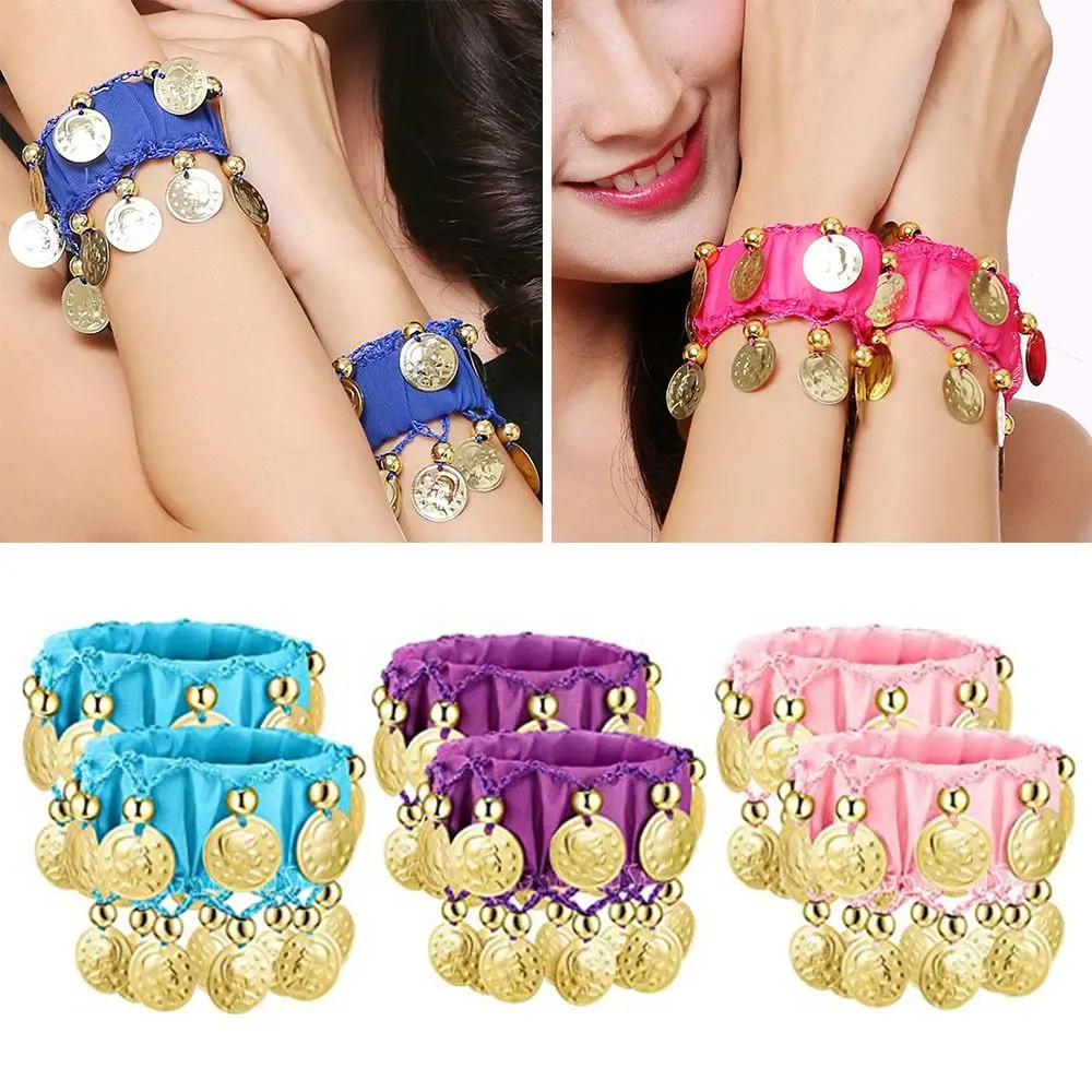 

1 Pair Women Gold Coin Chiffon Rattle Bracelet Hand Cuff Belly Dance Wrist Bracelets Wristlet