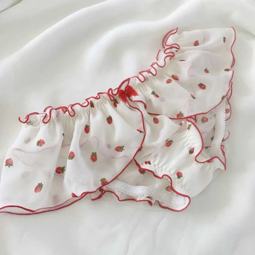 

Men Lingerie Ruffled Ministring Skirt Crossdress Underwear Sissy Panties See-Through Chiffon Bowknot Frilly Crossdress Briefs