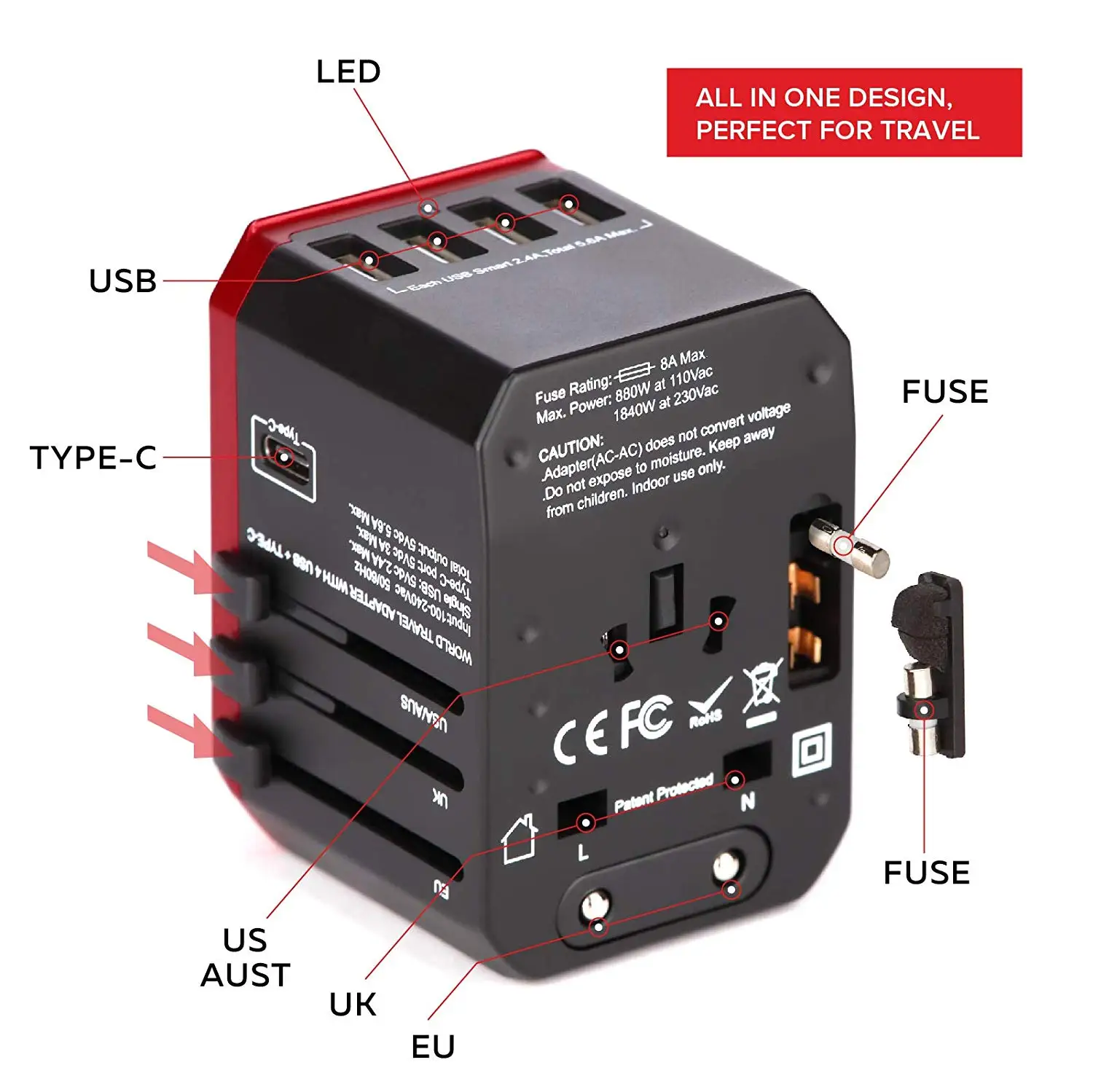 Universal Socket Adapter Travel  Universal Travel Adapter Usb C