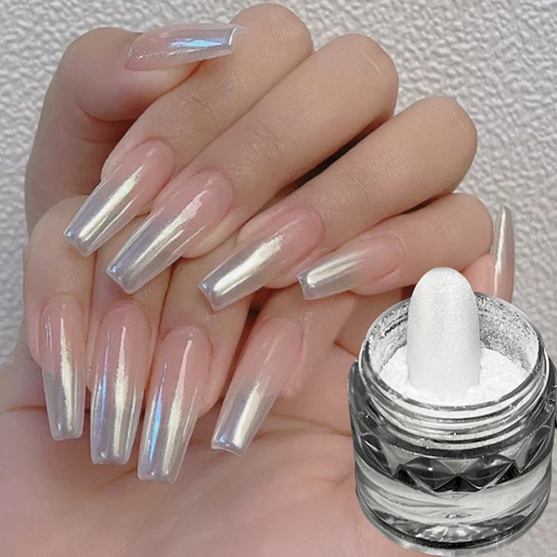 

1 Box Moonlight Mirror Nails Power White Silver Fine Glitters Metallic Effect Pigment Gel Polish Chrome Holographic Nail Powders