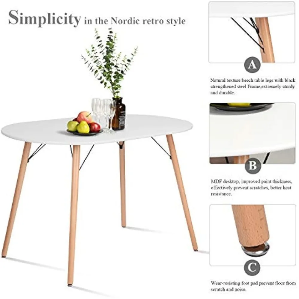 47.2" Modern White Kitchen Dinner Table White Simple Table for Home Office Kitchen Living Room Bistro Cafe, Coffee Table 4