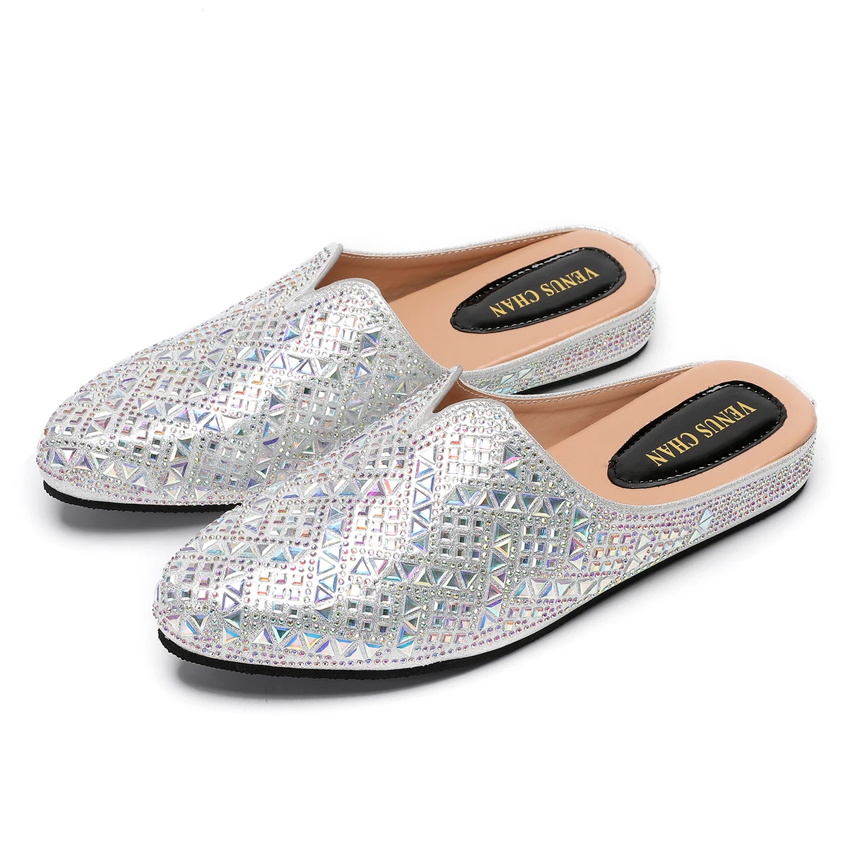 2025 Latest Design Nigeria Silver Color Half Shoes Elegant Flat Shoes for Woman Fashion Comfortable Party Slippers — view 4