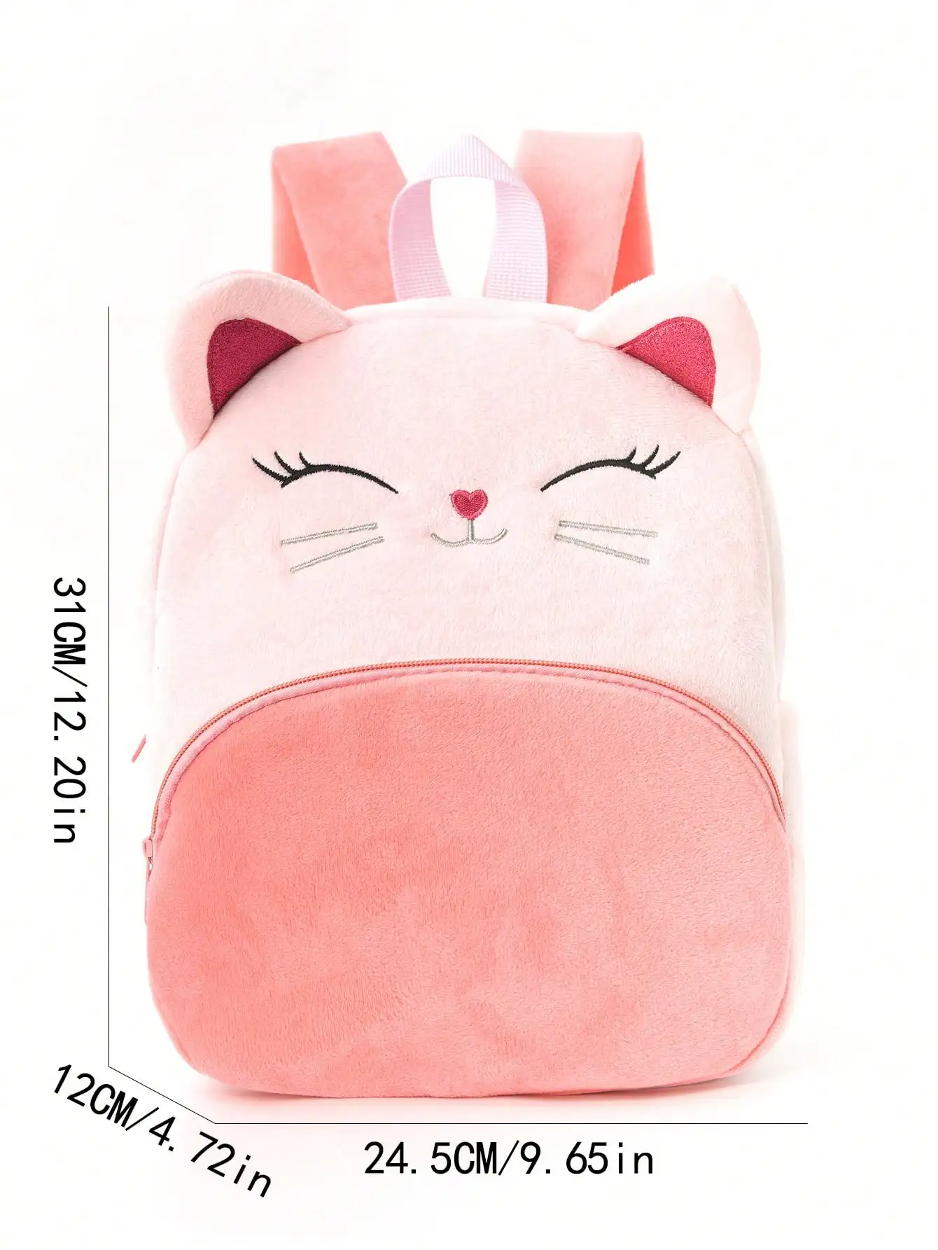 1 Piece Pink Cute Cartoon Embroidered Kitten Plush Large Capacity Children'S Backpack For Girls And Children, Classic Backpack