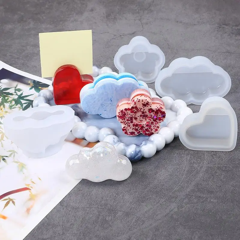 Elegant Silicone Mold for Heart, Cloud & Flower Card Holders - DIY Desktop Ornaments with Epoxy Resin