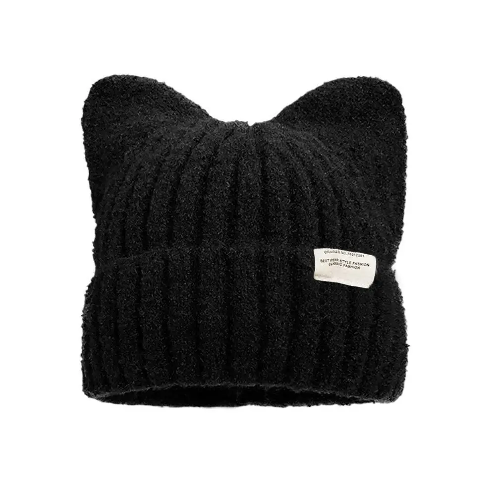 Katzenohren-Mütze, Wintermütze, warme Strickmütze mit winddichtem, verdicktem, süßem, vielseitigem Pullover, Strickmütze für Damen und Mädchen – Detail 1