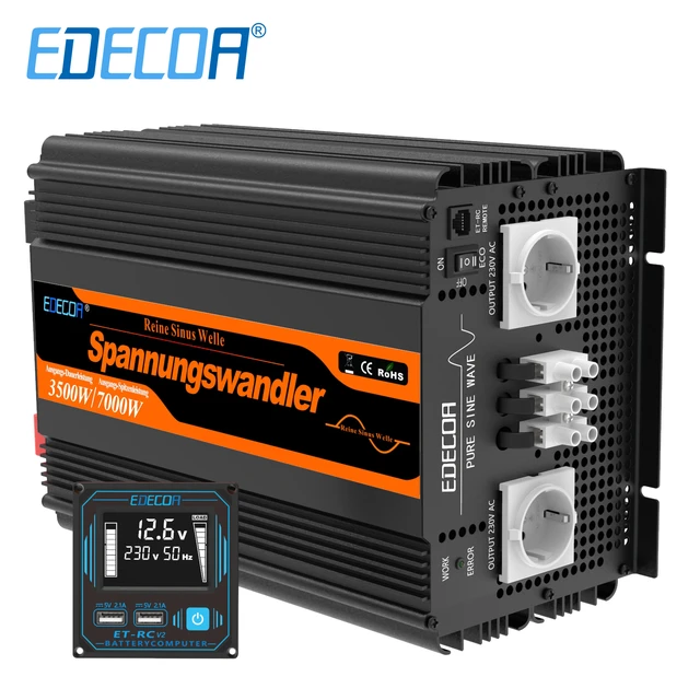 EDECOA 3500W DC 12V to AC 220V 230V converter pure sine wave power inverter  off grid