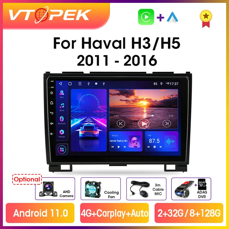 

Vtopek 9" 4G+WiFi 2din Android 11.0 Car Radio Multimidia Video Player For Haval Hover Great Wall H3 H5 2011-2016 Navigation GPS