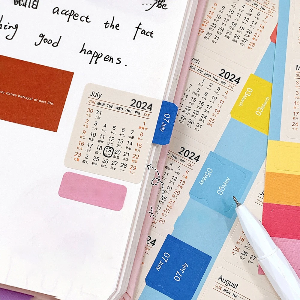 

2024 Yearly Calendar Stickers Kawaii Notebook Planner Index Labels Bookmarks Monthly Korean Stationery Stickers Office Supplies