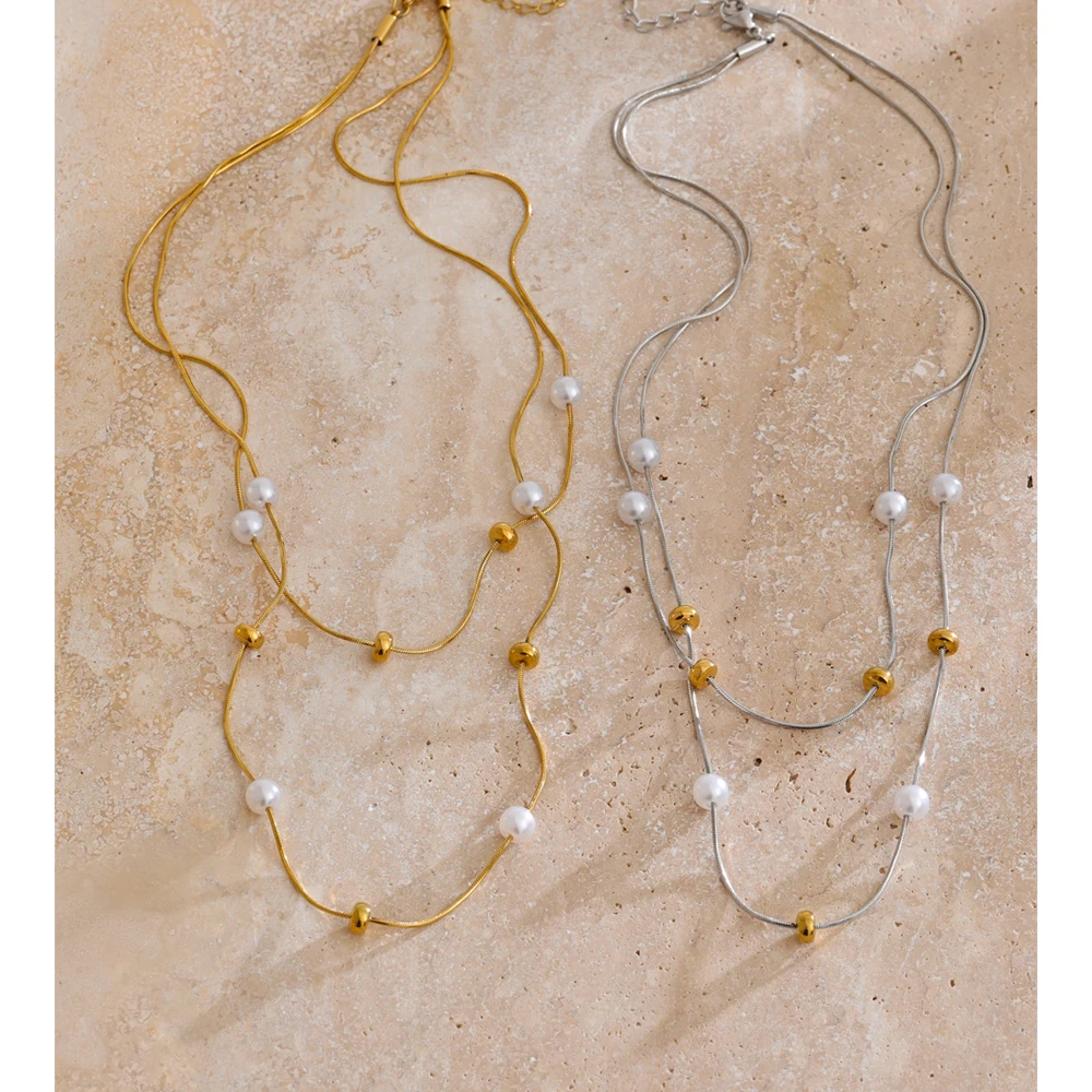 Yhpup Stainless Steel Necklace Pearls Chain for Women