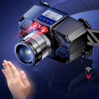 LED Headlamp Rechargeable Headlight Zoomable Flashlight with Motion Sensor Head Lamp for Outdoor Camping Hiking Fishing 6