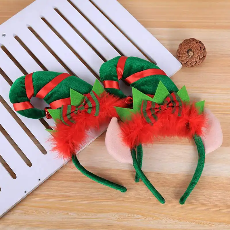 Christmas Decorations Of Red Feathers Small Pointed Hat Hair Hoop Elves Headband With Ear Fancy Dress Party Headdress