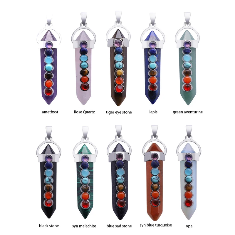 

New Natural Stone Reiki Healing Crystal Stone Pendant Hexagonal Prism DIY Jewelry Making Jewelry (Sending Leather Rope)