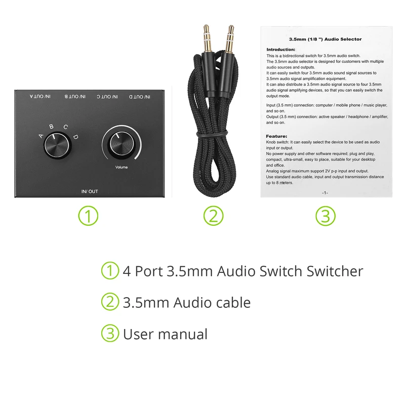 4 Way/2 Way 3.5mm Stereo Audio Switcher Bi-Directional