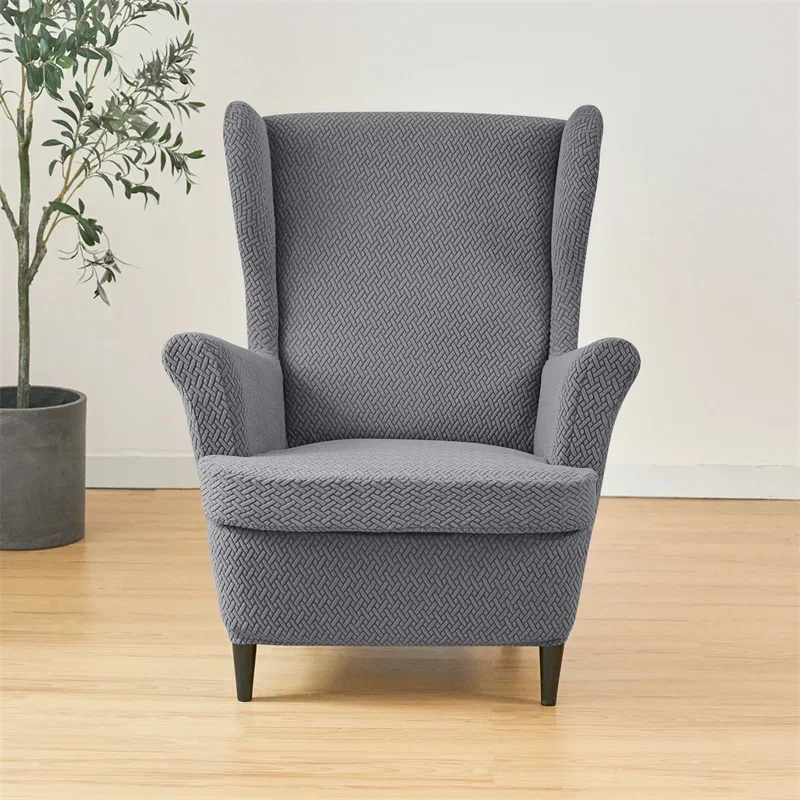 Stretch Wing Chair Cover Jacquard Wingback Sofa Slipcover Elastic Armchair Slipcover with Cushion Cover Furniture Protector 4
