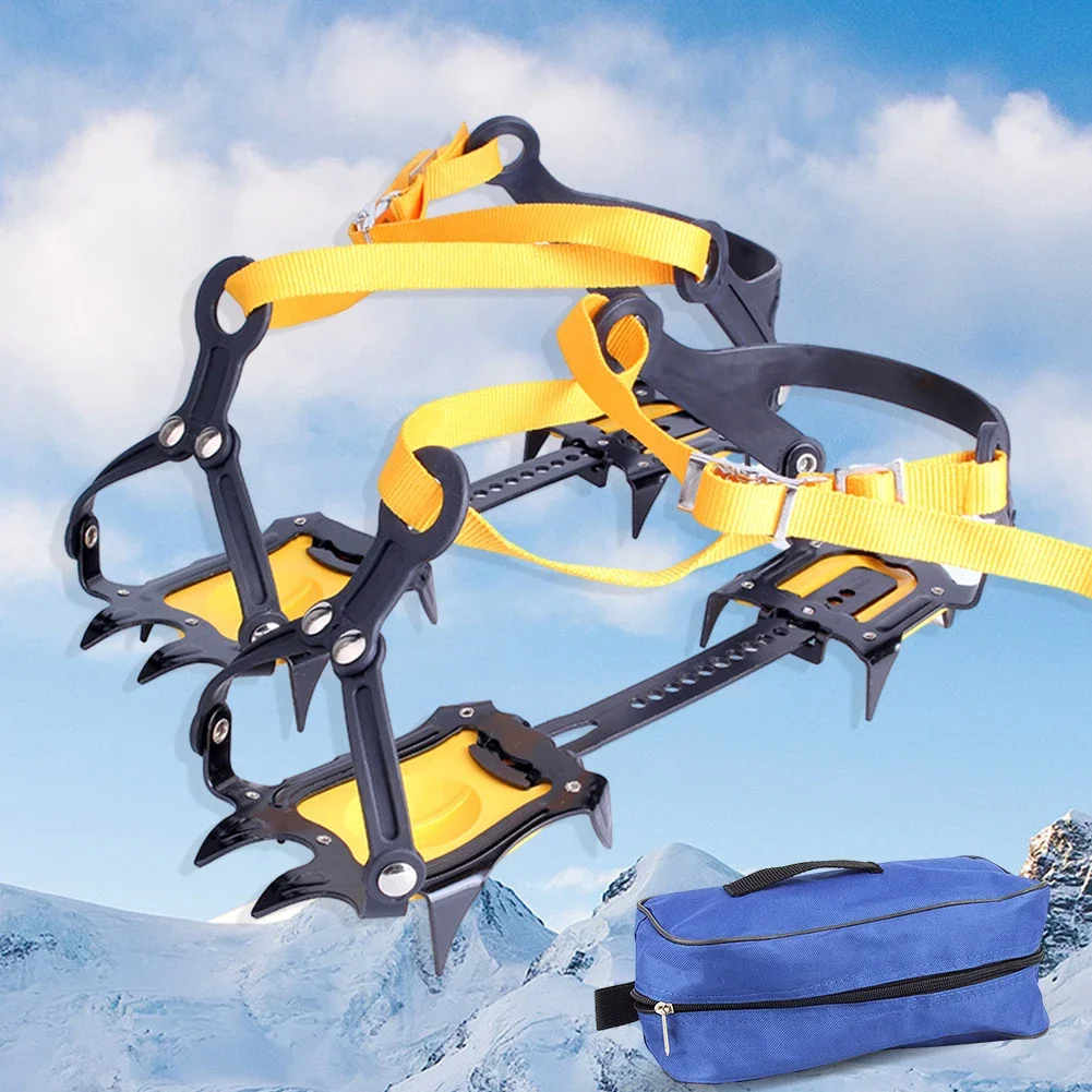 Description Picture 5 of item1 Pair Bundled Crampons Stainless Steel 10 Teeth Ice Climbing Kits Adjustable with Carry Bag for Hiking Climbing Fishing Jogging