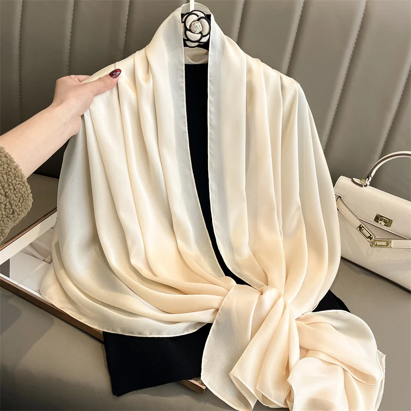 90*180cm Fashion Luxury Silk Scarf Women Solid Color Soft Smooth Scarves Head Wrap Hijab Outdoors Muffler Long Shawl Beach Towel 5
