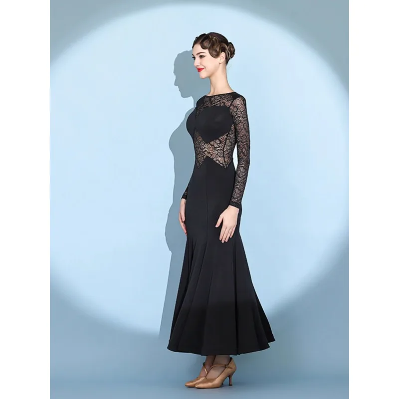 Modern Dance Evening Dress 2121 Black Lace National Standard Dance Practice Dress Waltz Social