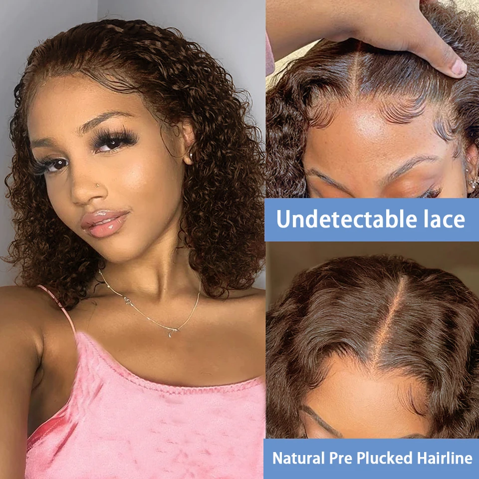 13X4 Dark Brown Deep Curly Short Bob Wig Human Hair Transparent Lace Frontal Wig Curly Human Hair for Black Women PrePlucked