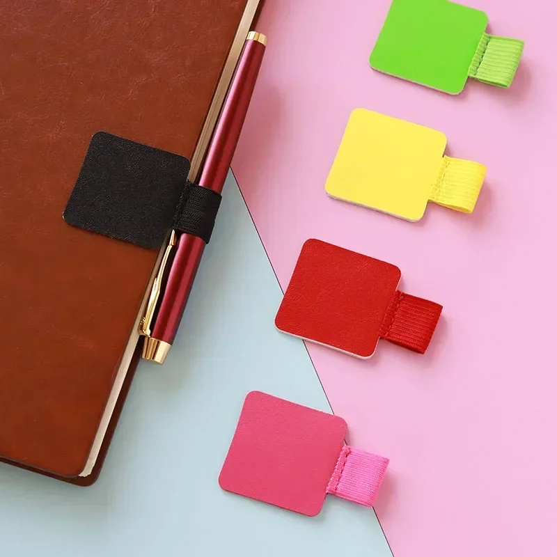 Pen Holder Pencil Clip PU Leather Pen Holder Self Adhesive Elastic Loop Cover Ring for Pencil Books Notebooks Journal Clipboard Stationery
