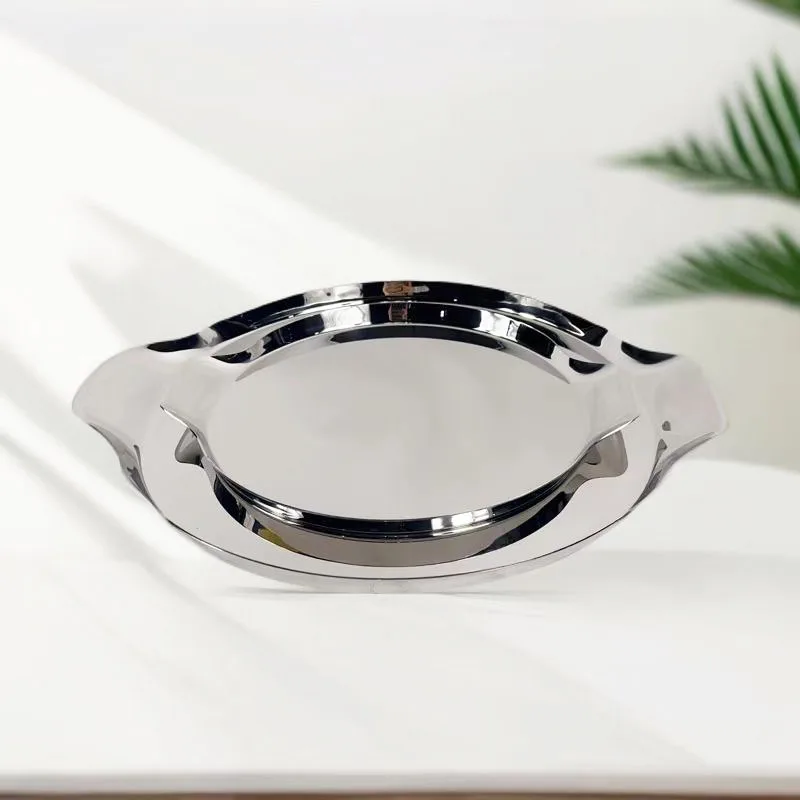 Nordic light luxury stainless steel round tray Western food dinner plate Household wine set Kettle tray Soft decoration ornament 3