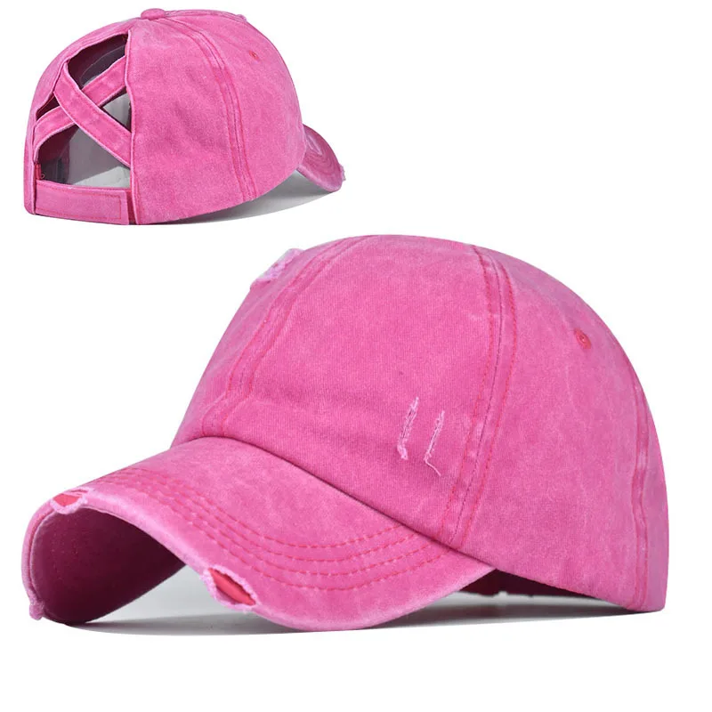 Women's Baseball Cap Ponytail Hat Girls Soft Cotton Summer Hats Woman Pure Color Vintage Messy Bun Cap Femme