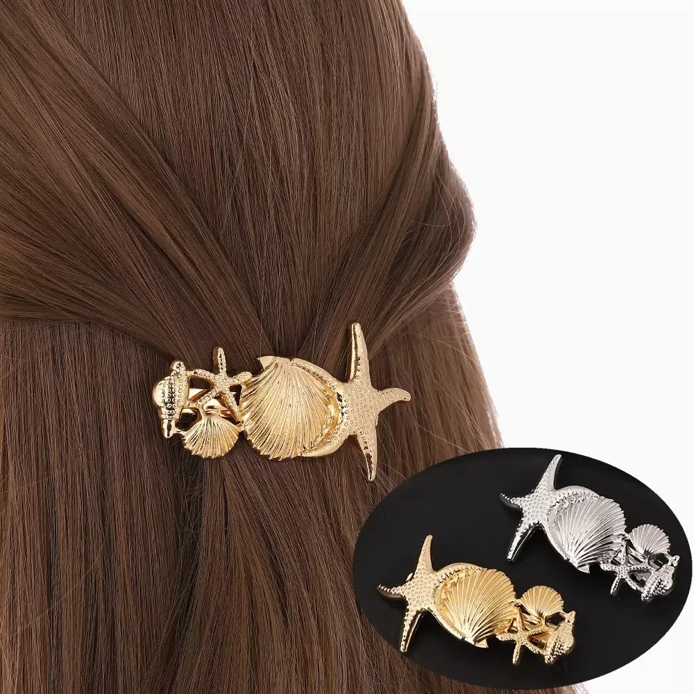 Neue BB-Haarnadel aus Seestern-Muschel-Legierung, modischer, kreativer Damen-Haarschmuck, geeignet für Urlaubsfotos am Meer