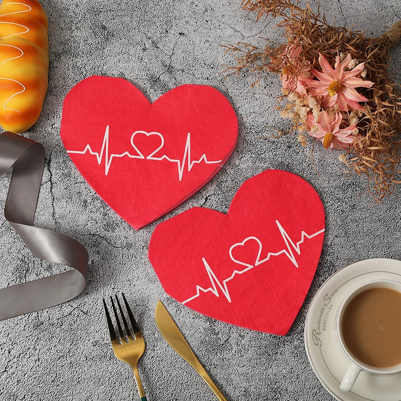20Pcs Red Heart Paper Napkins Love Disposable Tissues Towel for Valentine's Day Wedding Party Table Decoration Romantic Gifts