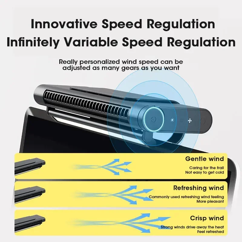 2 in 1 Desktop Fan Computer Screen Fan USB Rechargeable with Night Light Bladeless Clip Tower Fan Desk Screen Fan Home Office