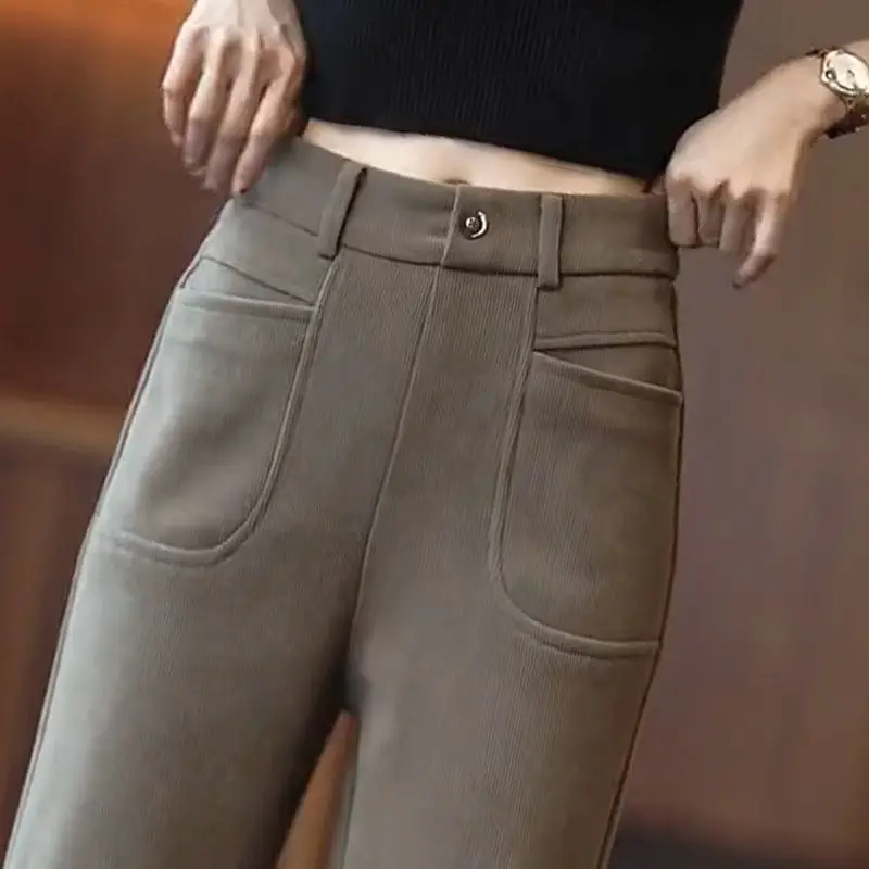 

Новинка 2024, осень/зима, повседневные Вельветовые женские брюки с широкими штанинами, модная Корейская версия, прямые синельные X566