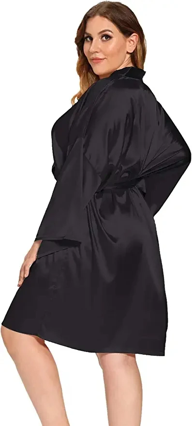 Loose Women Sexy Sleepwear Oversize Nightdress Satin Silky Kimono Bathrobe Gown Casual Intimate Lingerie Bridal Wedding Gift 3XL women sleepwear,bride robes,sleepwear pajamas