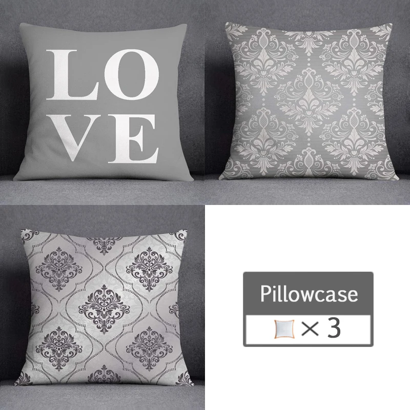 3pcs/lot 45X45CM Gray Lumbar Pillow Case Polyester Geometry Leaf Floral Stripes Plaids Print Sofa Throw Cushion Cover Home Decor 