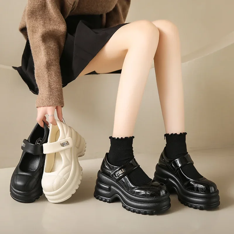 9cm Lolita Cute Mary Jane Pumps Women's Shoes 2025 Trend Platform Wedge Heels Lolita Single Shoes Black PU Leather Sweet Student 6