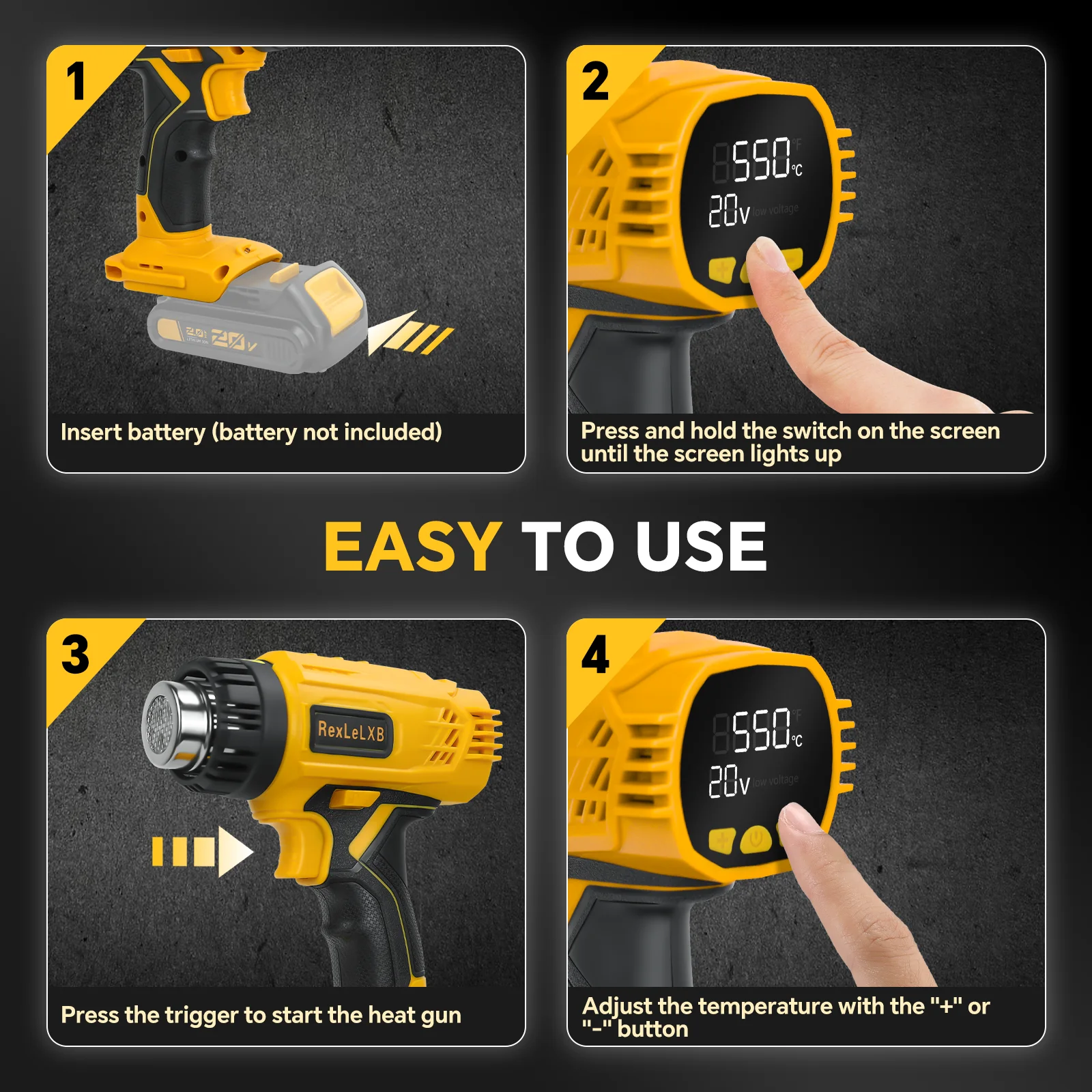 Cordless Heat Gun for Dewalt 20v Battery 122℉ to 1022℉ Fast Heating Hot Air Gun
