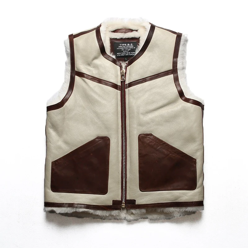 winter cold warm C3 fur one vest men women couple models round neck horse leather pockets leather strips sheepskin merino vests 4