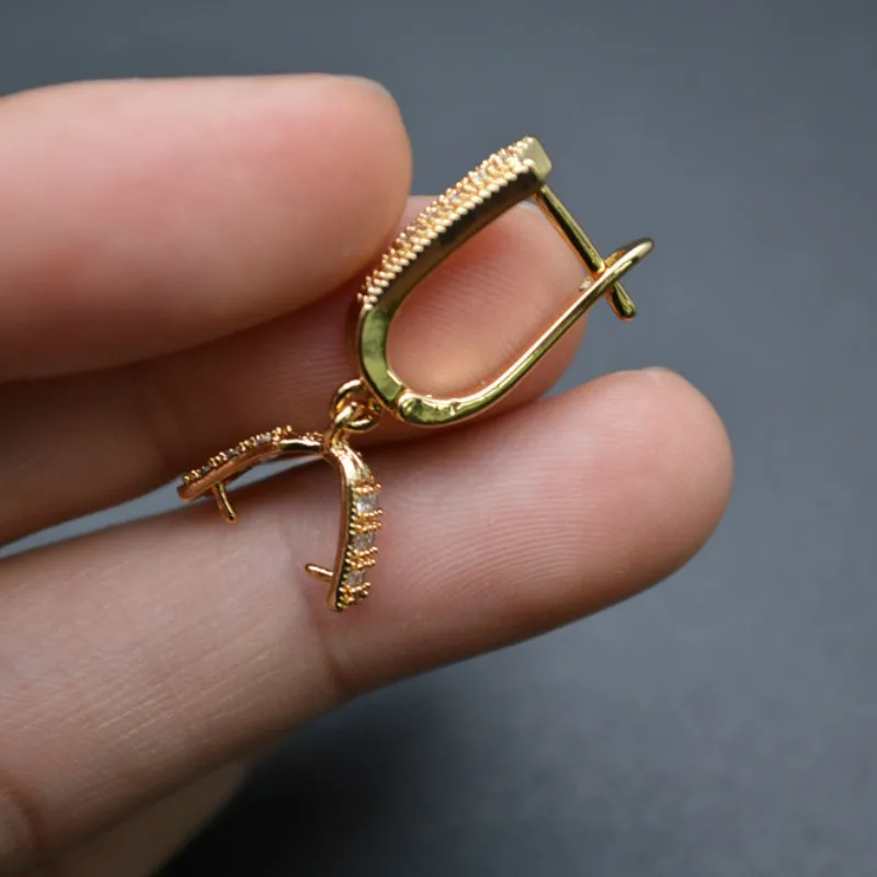 Nickle Free Gold Color CZ Paved Metal Earring Hooks with Bail Jewelry Findings 20pc Per Lot