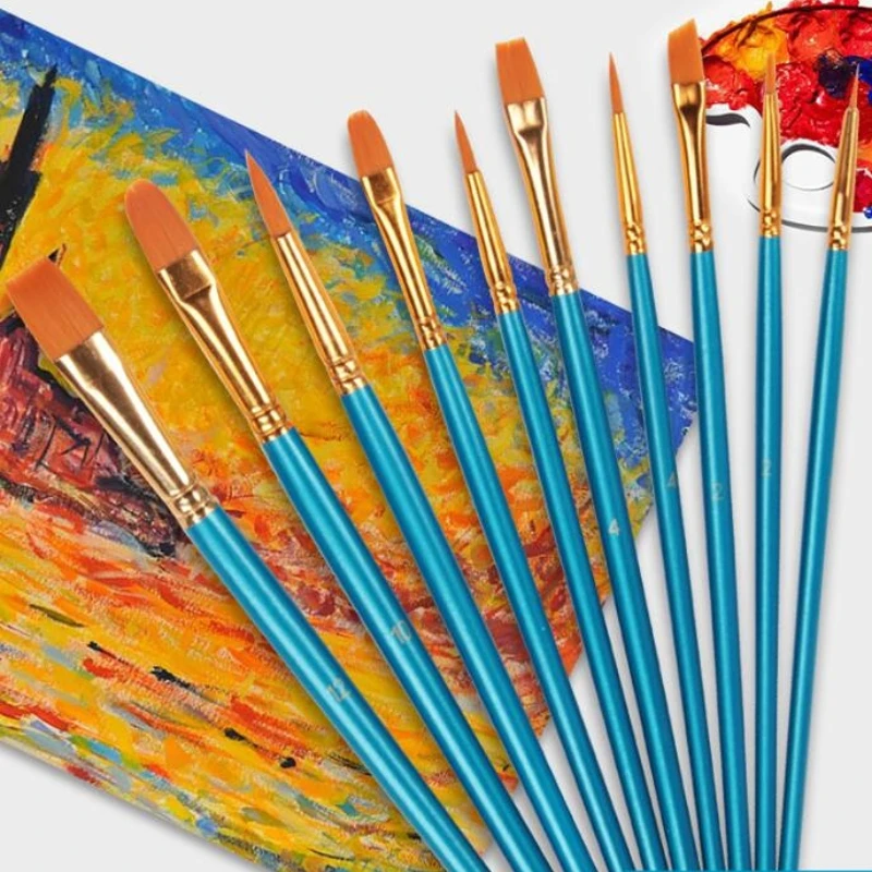 10pcs/set  Art Brushes Set Nylon Paint Brush Art Supplies for Artist Watercolor Acrylic Wooden Handle Painting Drawing Tool 10pcs round artist paint brushes set synthetic nylon pointed tips for acrylic oil watercolor gouache art face body painting