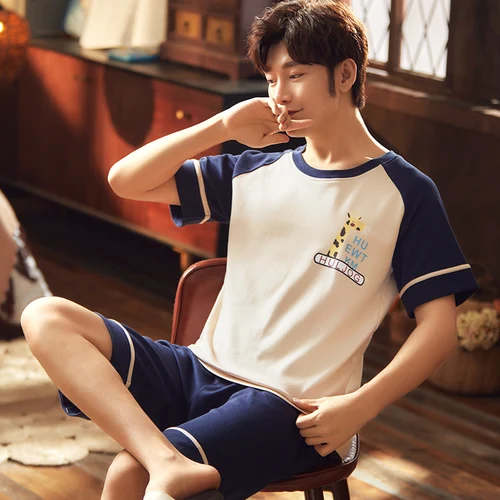 남성용 플러스 사이즈 L-3XL 코튼 홈웨어, 수면 상의, 반바지, 2 피스 세트, 남성 잠옷, 만화 야간 의류, 드롭 배송 3