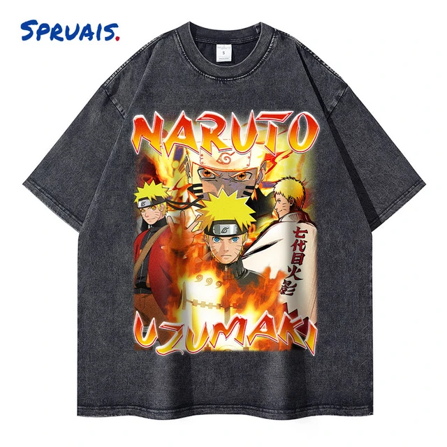 Anime Naruto T Shirts Vintage Washed Pain Sasuke Kakashi T-shirt