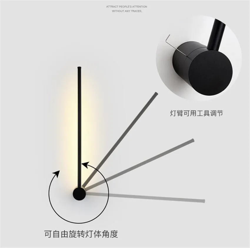 모던 미니멀리스트 LED 회전 벽 램프, 실내 긴 벽 램프, 거실 침실 배경 벽 램프